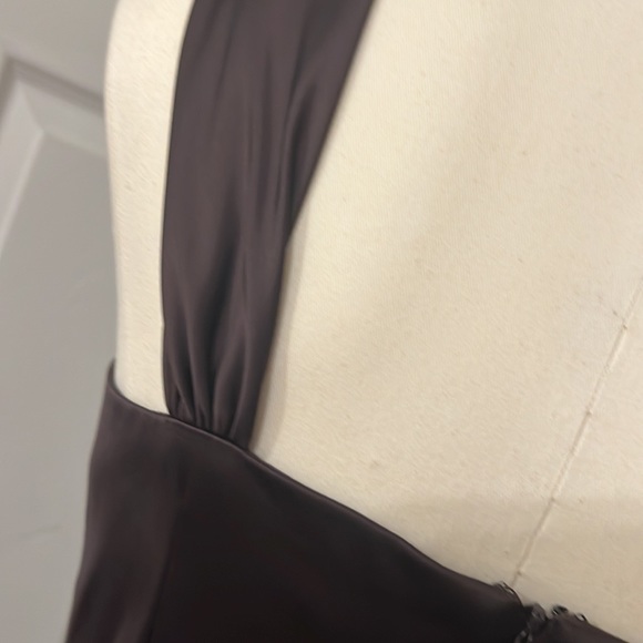 David Meister Brown Rhinestone Halter Neck Evening Dress Sheath Stretch - Picture 5 of 8